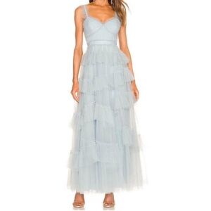 BCBGMaxAzria Light Blue Layered Maxi wedding guest or prom dress!